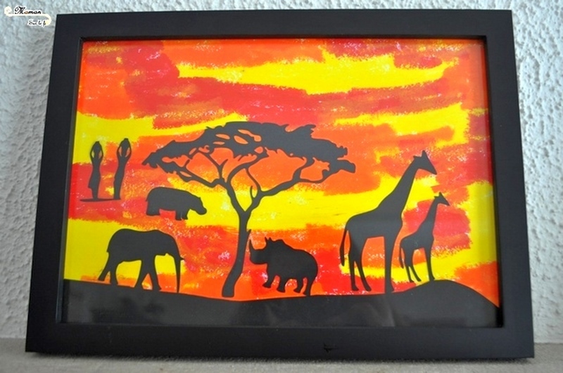 Créer des tableaux de la savane au soleil couchant en 3 façons - Utilisation de différentes techniques : découpage, collage - peinture en stick - peinture éponge couleurs et dégradé - Ombre animaux, arbre, femme - arts visuels maternelle - activité créative enfants - mslf