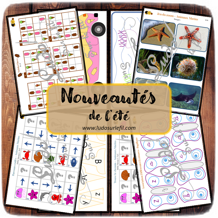 Nouveautés de l'été - Boutique en ligne Ludo sur le fil - fichiers jeux pdf - Glaces et animaux marins - papillons et printemps - mslf