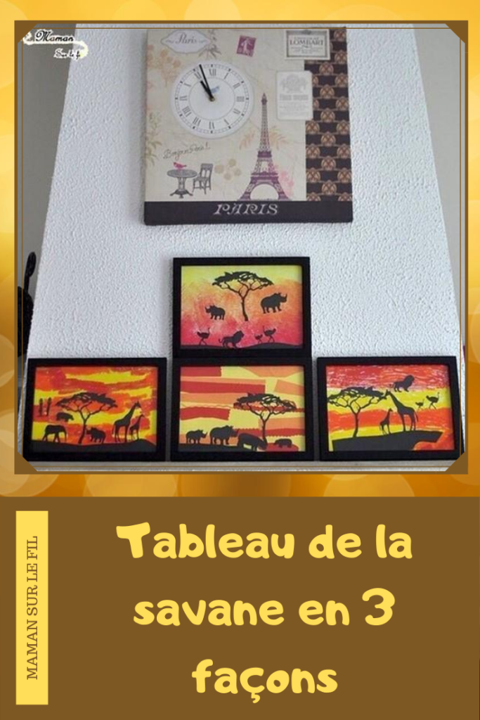 Créer des tableaux de la savane au soleil couchant en 3 façons - Utilisation de différentes techniques : découpage, collage - peinture en stick - peinture éponge couleurs et dégradé - Ombre animaux, arbre, femme - arts visuels maternelle - activité créative enfants - mslf