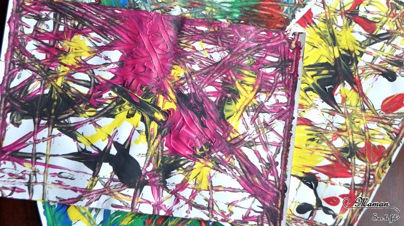 Acticité créative enfants - technique de peinture rigolote - Peinture aux billes - Arts visuels - Feu d'artifice et mélange de couleurs - maternelle - mslf