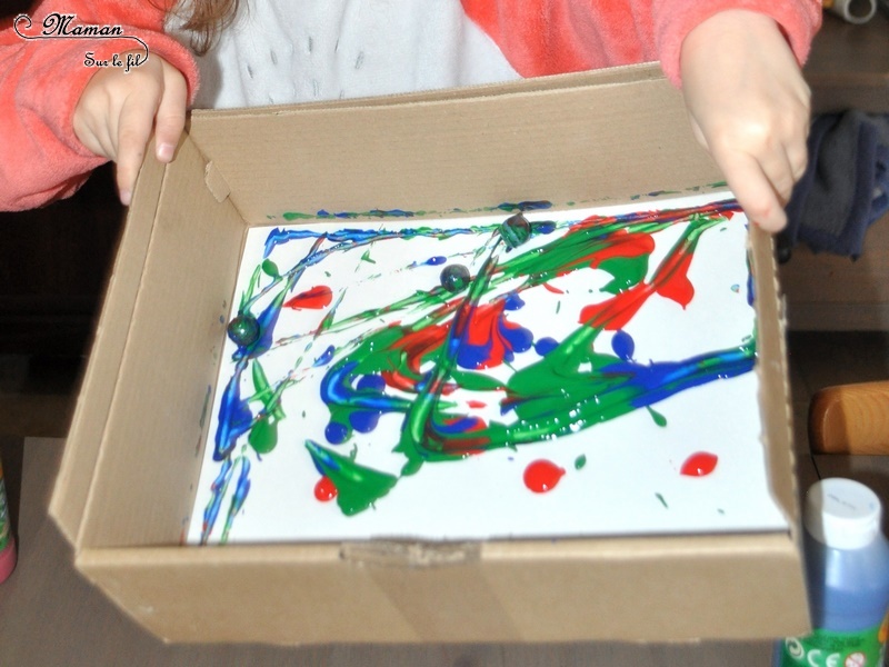 Acticité créative enfants - technique de peinture rigolote - Peinture aux billes - Arts visuels - Feu d'artifice et mélange de couleurs - maternelle - mslf