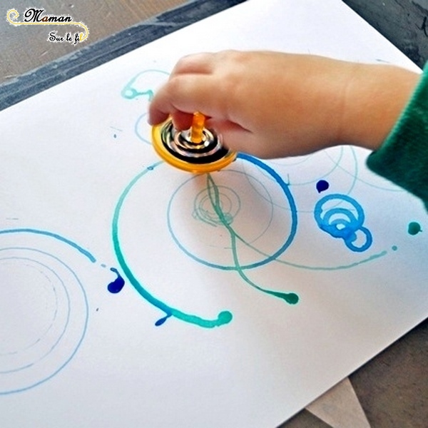 Activité créative enfants - technique de peinture rigolote - Peinture à la toupie - Arts visuels - encre ett spirales - maternelle - mslf