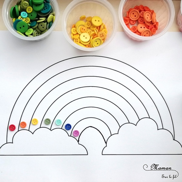 Créer un arc-en-ciel éphémère avec des boutons - Météo, ciel et couleur - Motricité fine et précision - Activité créative enfants - Arts Visuels activité enfants - mslf