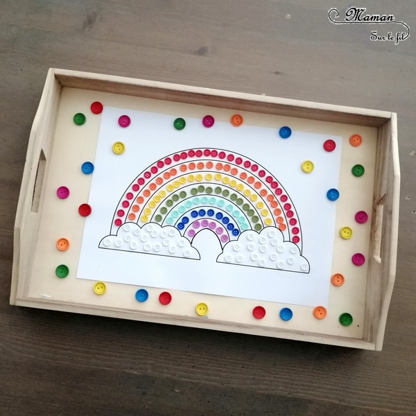 Créer un arc-en-ciel éphémère avec des boutons - Météo, ciel et couleur - Motricité fine et précision - Activité créative enfants - Arts Visuels activité enfants - mslf