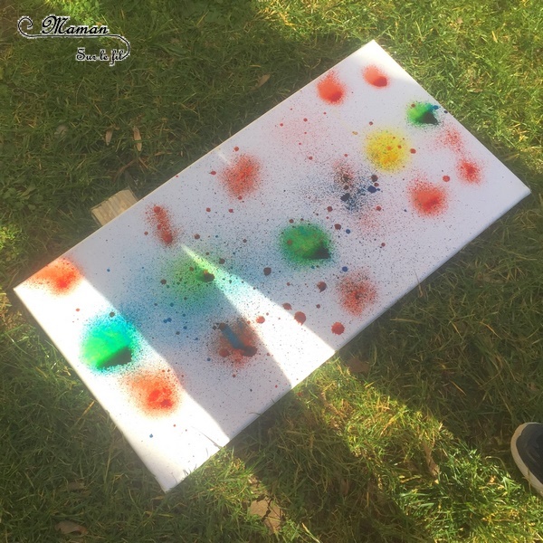 Activité créative extérieure enfants - technique de peinture rigolote - Peinture avec un vaporisateur, peindre avec un spray - Arts visuels - jardin et couleurs - maternelle - mslf