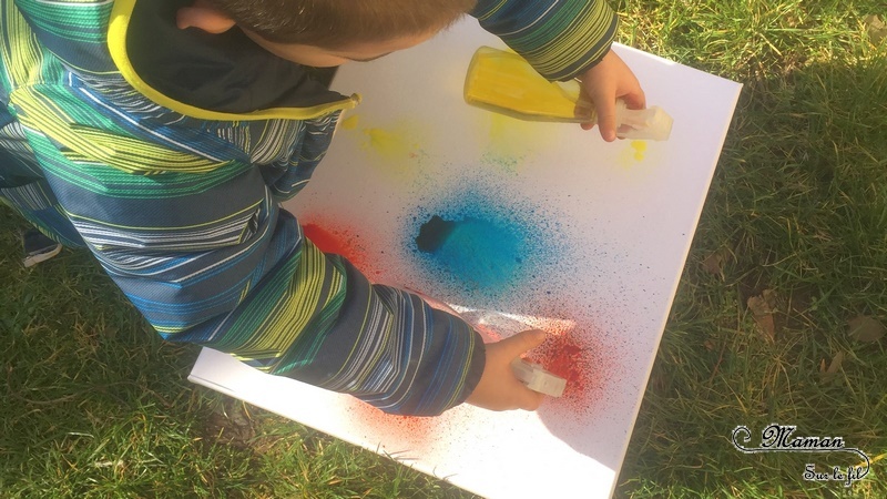 Activité créative extérieure enfants - technique de peinture rigolote - Peinture avec un vaporisateur, peindre avec un spray - Arts visuels - jardin et couleurs - maternelle - mslf