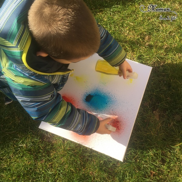 Activité créative extérieure enfants - technique de peinture rigolote - Peinture avec un vaporisateur, peindre avec un spray - Arts visuels - jardin et couleurs - maternelle - mslf