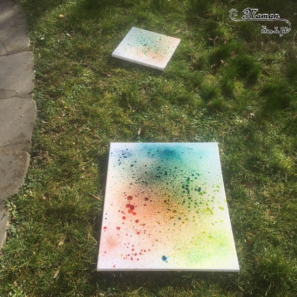 Activité créative extérieure enfants - technique de peinture rigolote - Peinture avec un vaporisateur, peindre avec un spray - Arts visuels - jardin et couleurs - maternelle - mslf