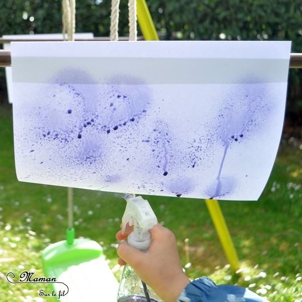 Activité créative extérieure enfants - technique de peinture rigolote - Peinture avec un vaporisateur, peindre avec un spray - Arts visuels - jardin et couleurs - maternelle - mslf