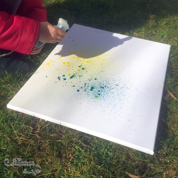 Activité créative extérieure enfants - technique de peinture rigolote - Peinture avec un vaporisateur, peindre avec un spray - Arts visuels - jardin et couleurs - maternelle - mslf