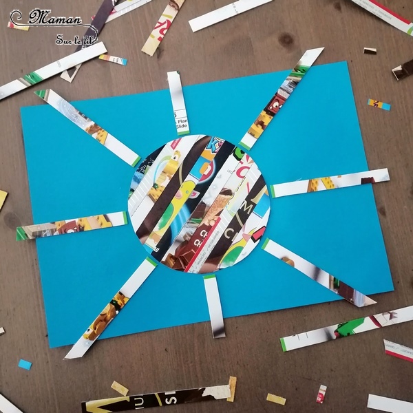 Activité créative enfants - Nuage, pluie, soleil et météo en bandes emballages en carton - récup et collage - Météo, ciel et automne - Arts visuels - maternelle - mslf
