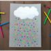 Activité créative enfants - Nuage et pluie multicolore peint avec un bouchon et des pailles - technique de peinture - Météo et ciel - Arts visuels - maternelle - mslf