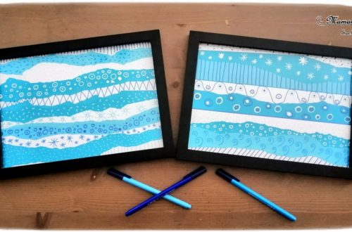 Activité créative enfants - Nuages avec papier déchiré et graphisme - arts visuels maternelle - tableau avec nuances de couleurs Blanc et Bleu - météo et dessin - mslf