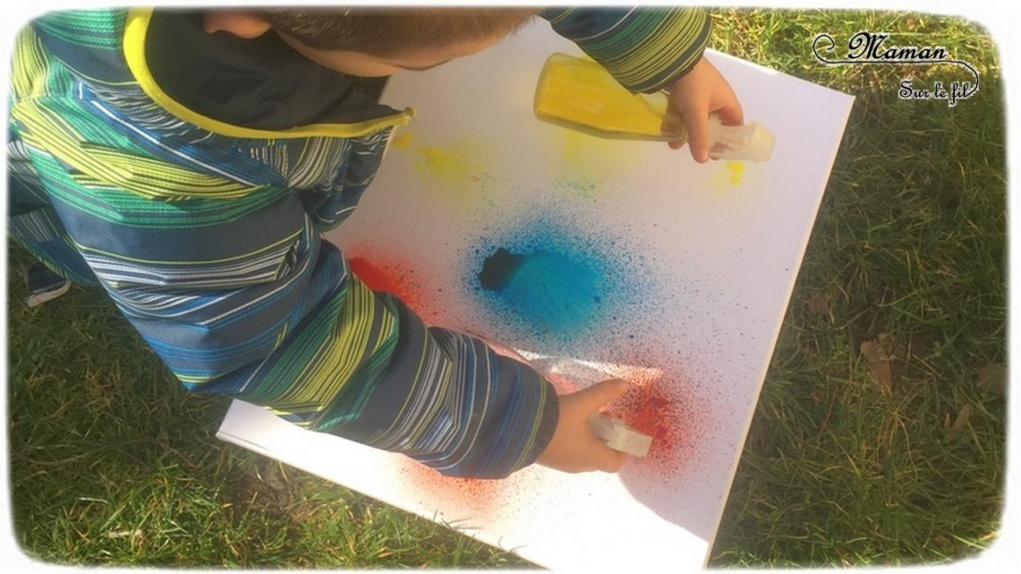 Activité créative extérieure enfants - technique de peinture rigolote - Peinture avec un vaporisateur, peindre avec un spray - Arts visuels - jardin et couleurs - maternelle - mslf