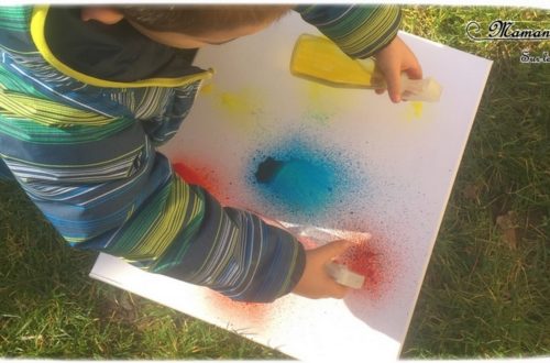 Activité créative extérieure enfants - technique de peinture rigolote - Peinture avec un vaporisateur, peindre avec un spray - Arts visuels - jardin et couleurs - maternelle - mslf