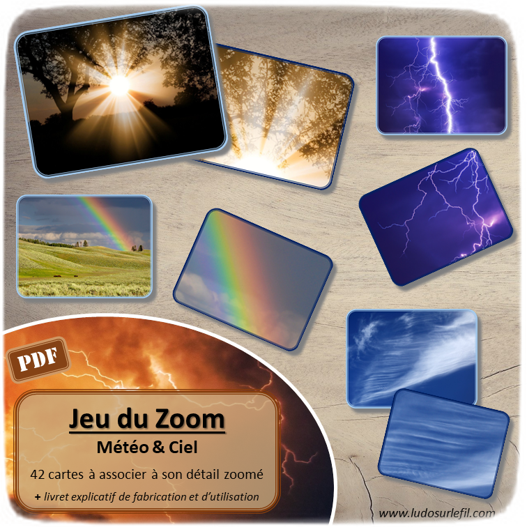 Jeu du zoom - météo, nuit et ciel - 42 cartes à associer aux détails - à télécharger et à imprimer - atelier maternelle - lslf