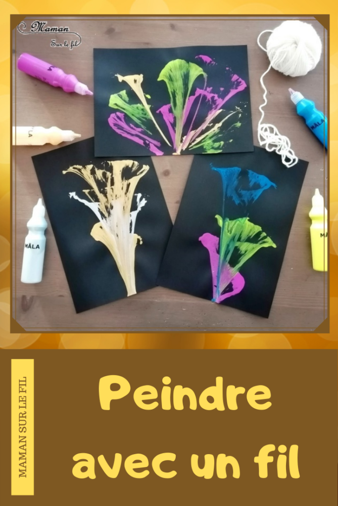 Activité créative enfants - technique de peinture rigolote - Peinture avec un fil ou de la laine - Arts visuels - pintemps - fleurs - maternelle - mslf