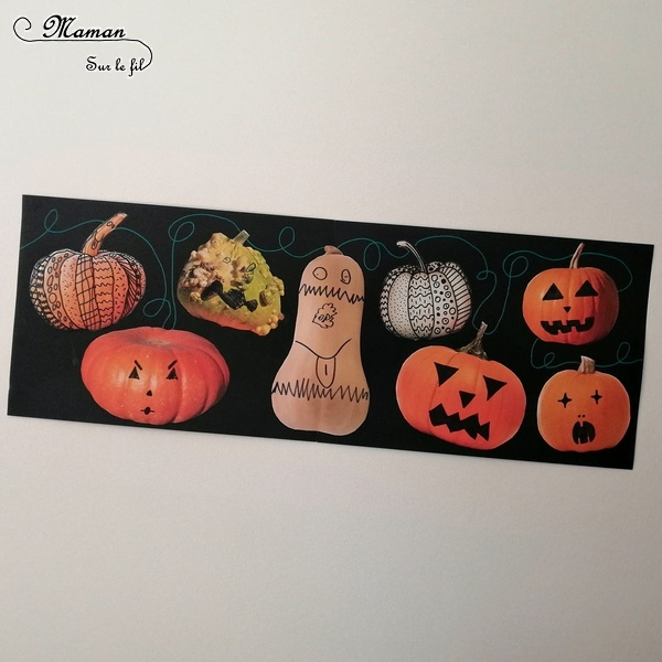 Activité créative enfants - Décorer des photos de citrouilles - Travailler le graphisme et le dessin - Découpage - Guirlande entre Automne et Halloween - Arts visuels - maternelle - mslf