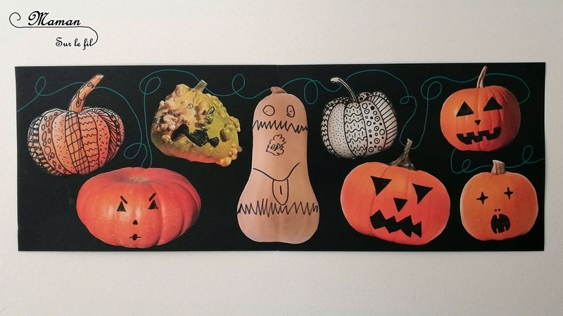 Activité créative enfants - Décorer des photos de citrouilles - Travailler le graphisme et le dessin - Découpage - Guirlande entre Automne et Halloween - Arts visuels - maternelle - mslf