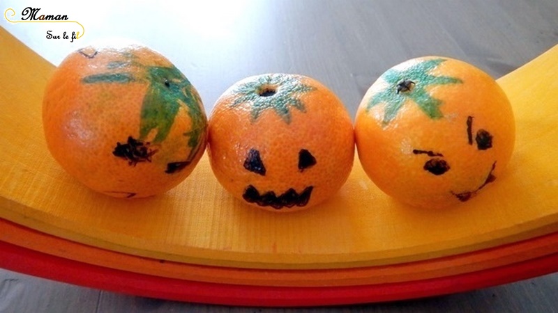 Activité créative enfants - fabriquer des mini citrouilles d'Halloween avec des clémentines - dessin - Récup - Décoration Halloween - Arts visuels - maternelle - mslf