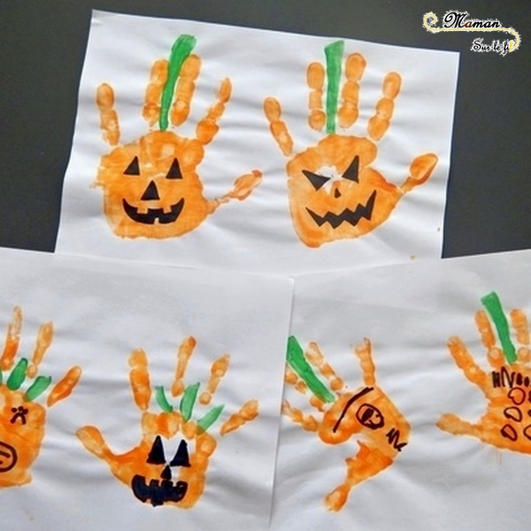 Citrouilles d'Halloween avec des empreintes de main {Activité} - Maman Sur  Le Fil