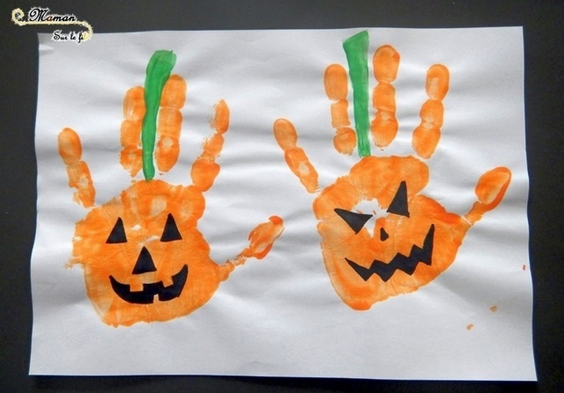 Créer des citrouilles d'Halloween avec des empreintes de main - Peinture et dessin - Activité créative enfants - Automne et Halloween - Récup et Nature - Décoration Halloween - Arts visuels - maternelle - mslf