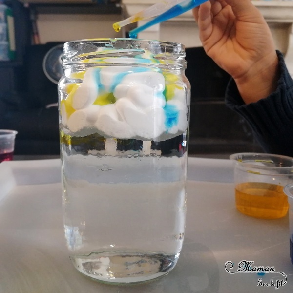 Activité et expérience créative enfants - créer une pluie multicolore dans un verre - 2 techniques - Sciences - Pluie multicolore, météo et automne - maternelle et élémentaire - Mousse à raser et huile - mslf