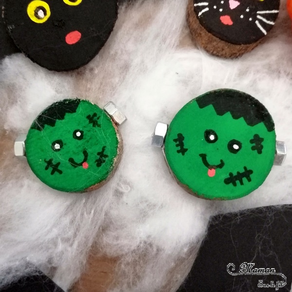 Nos rondins de bois d'Halloween - Créer des citrouilles, des fantômes, des chauve-souris, des araignées, des Frankenstein et des chats noirs en rondin de bois et peinture - Bricolage et DIY - Activité manuelle et créative enfants - Automne et Halloween - Récup et Nature - Décoration Halloween - Arts visuels - maternelle - mslf