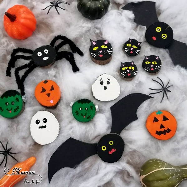 Nos rondins de bois d'Halloween - Créer des citrouilles, des fantômes, des chauve-souris, des araignées, des Frankenstein et des chats noirs en rondin de bois et peinture - Bricolage et DIY - Activité manuelle et créative enfants - Automne et Halloween - Récup et Nature - Décoration Halloween - Arts visuels - maternelle - mslf