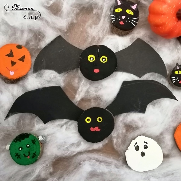 Nos rondins de bois d'Halloween - Créer des citrouilles, des fantômes, des chauve-souris, des araignées, des Frankenstein et des chats noirs en rondin de bois et peinture - Bricolage et DIY - Activité manuelle et créative enfants - Automne et Halloween - Récup et Nature - Décoration Halloween - Arts visuels - maternelle - mslf