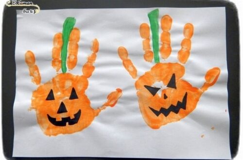 Créer des citrouilles d'Halloween avec des empreintes de main - Peinture et dessin - Activité créative enfants - Automne et Halloween - Récup et Nature - Décoration Halloween - Arts visuels - maternelle - mslf