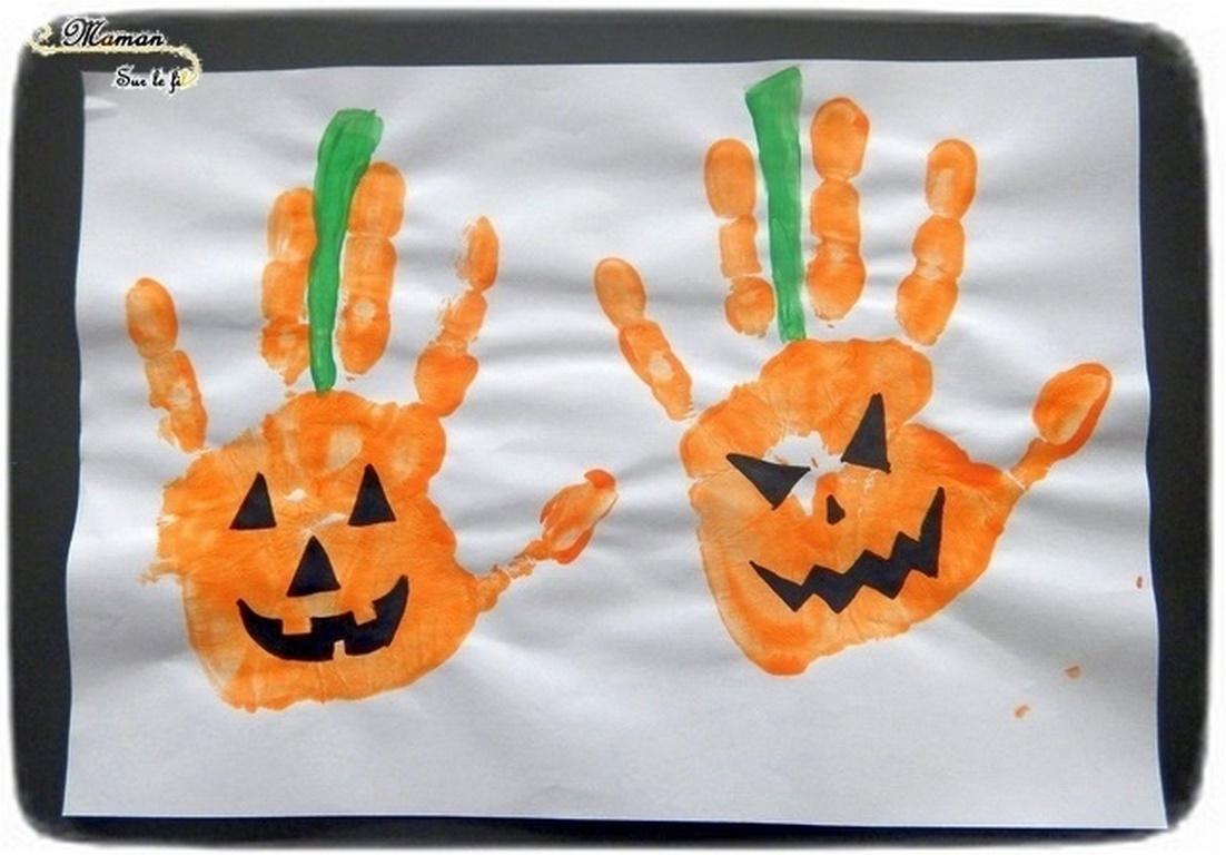 Créer des citrouilles d'Halloween avec des empreintes de main - Peinture et dessin - Activité créative enfants - Automne et Halloween - Récup et Nature - Décoration Halloween - Arts visuels - maternelle - mslf