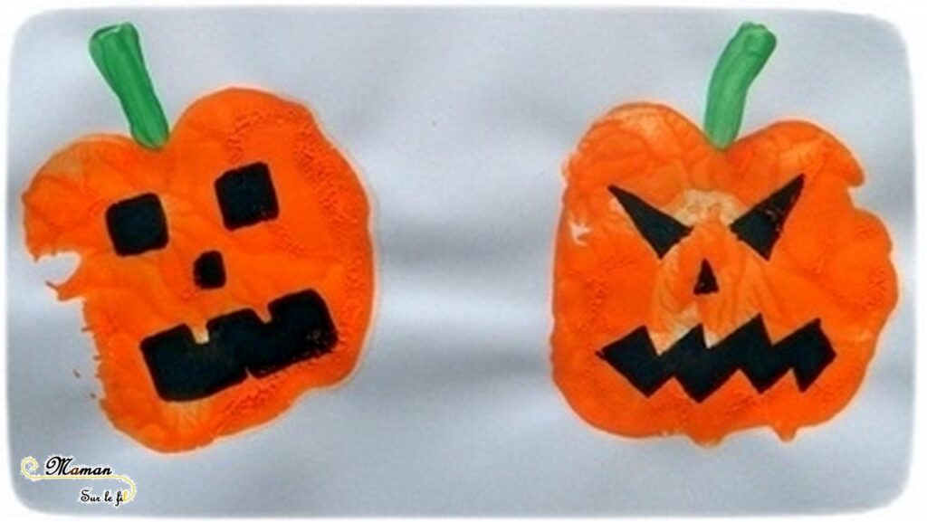 Créer des citrouilles d'Halloween avec des empreintes de pomme - Peinture et dessin - Activité créative enfants - Automne et Halloween - Récup et Nature - Décoration Halloween - Arts visuels - maternelle - mslf