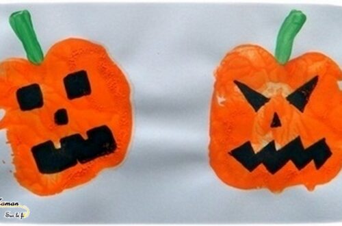 Créer des citrouilles d'Halloween avec des empreintes de pomme - Peinture et dessin - Activité créative enfants - Automne et Halloween - Récup et Nature - Décoration Halloween - Arts visuels - maternelle - mslf