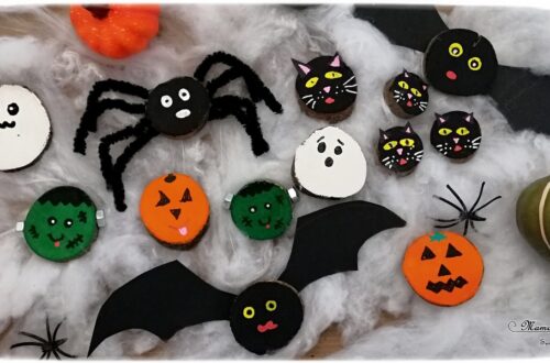 Nos rondins de bois d'Halloween - Créer des citrouilles, des fantômes, des chauve-souris, des araignées, des Frankenstein et des chats noirs en rondin de bois et peinture - Bricolage et DIY - Activité manuelle et créative enfants - Automne et Halloween - Récup et Nature - Décoration Halloween - Arts visuels - maternelle - mslf