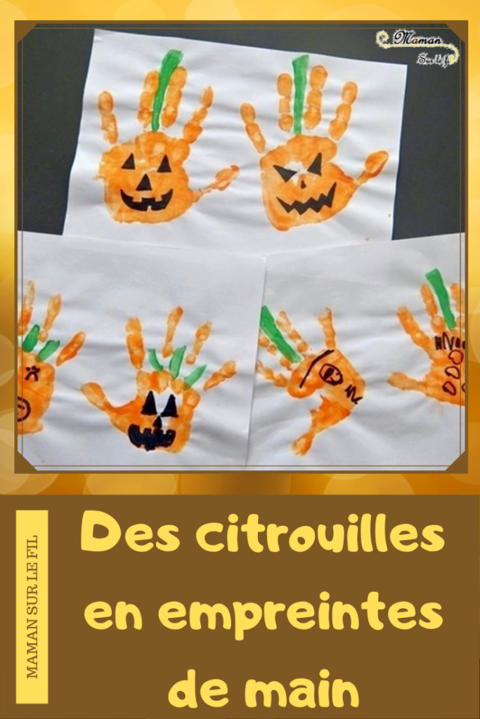 Créer des citrouilles d'Halloween avec des empreintes de main - Peinture et dessin - Activité créative enfants - Automne et Halloween - Récup et Nature - Décoration Halloween - Arts visuels - maternelle - mslf