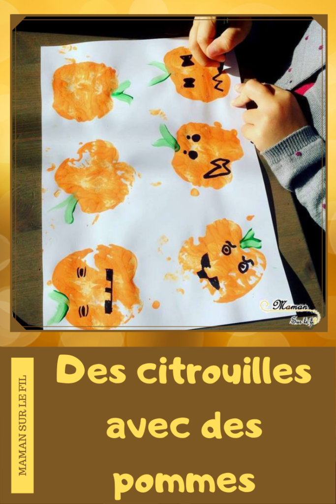 Créer des citrouilles Halloween avec des empreintes de pomme - Peinture et dessin - Activité créative enfants - Automne et Halloween - Récup et Nature - Décoration Halloween - Arts visuels - maternelle - mslf