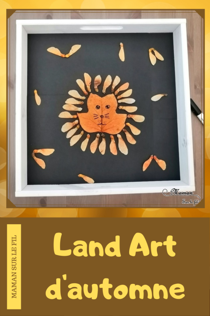 Land Art d'automne - Art éphémère avec des feuilles mortes, des samares, des rondins de bois, des batons - Lion, hérisson, soleil, étoile - activité créative enfants - Arts visuels et créativité maternelle - mslf