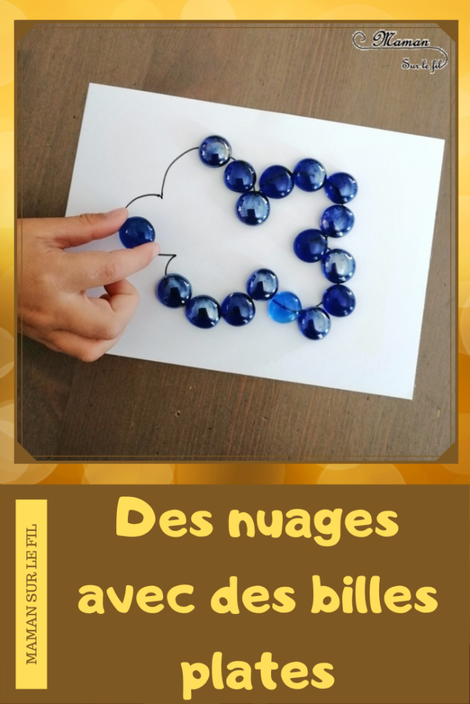 Activité enfants - Invitation à créer un nuage avec des billes plates - respect modèle - motricité fine - Couleurs - Préalables à l'écriture - météo et automne - mslf