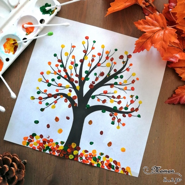 Activité peinture au doigt, l'arbre d'automne - Kreakids