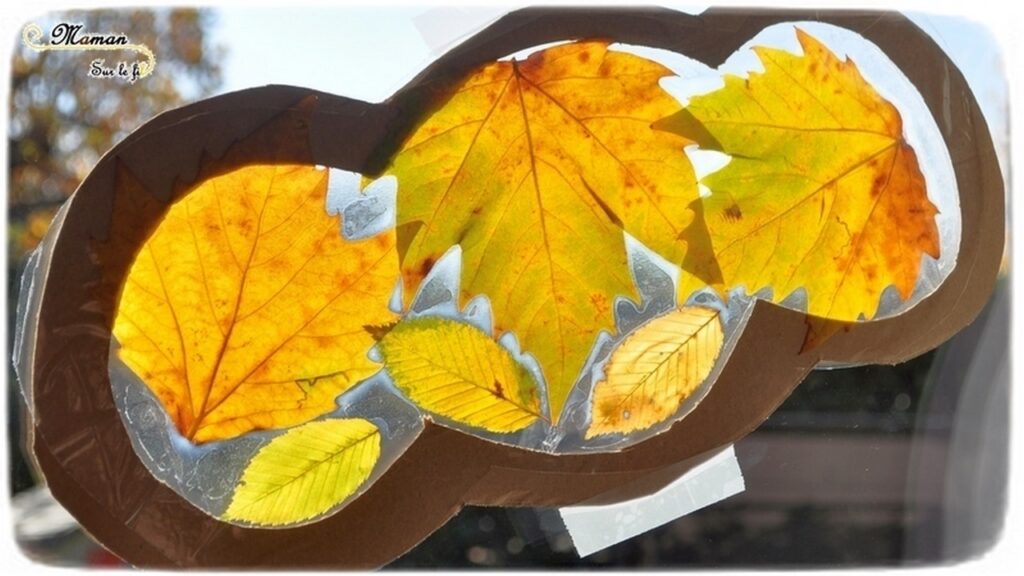 Activité enfant - Attrape-soleil avec des feuilles mortes - Automne - Cadre Nuage, coeur , en carton - Récup - créative et manuelle - collage - Arts visuels maternelle - Décoration de fenêtre - mslf