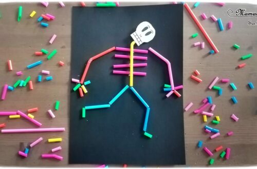 Créer un squelette avec des pailles - Halloween et Recup - Découpage et collage - couleurs - Activité créative enfants - Décoration Halloween - Arts visuels - maternelle - mslf
