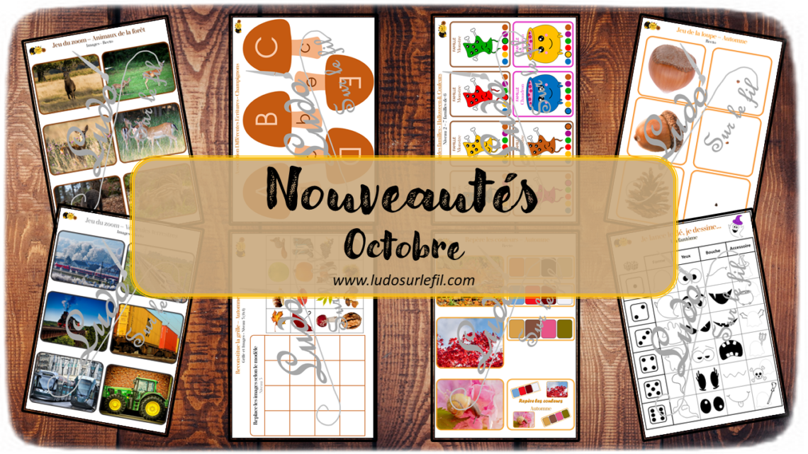 Nouveautés d'octobre - Boutique en ligne Ludo sur le fil - fichiers jeux pdf à imprimer - Automne, champignons, Halloween, animaux forêt, ferme, domestiques, véhicules terrestres - mslf