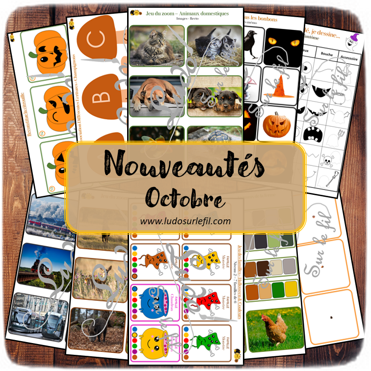 Nouveautés d'octobre - Boutique en ligne Ludo sur le fil - fichiers jeux pdf à imprimer - Automne, champignons, Halloween, animaux forêt, ferme, domestiques, véhicules terrestres - mslf