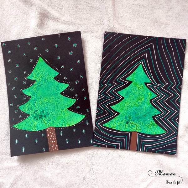 Activité enfant - Sapin avec encre et gros sel - Peinture, découpage, collage, graphisme - créative et manuelle - Arts visuels maternelle Noël et Hiver - mslf