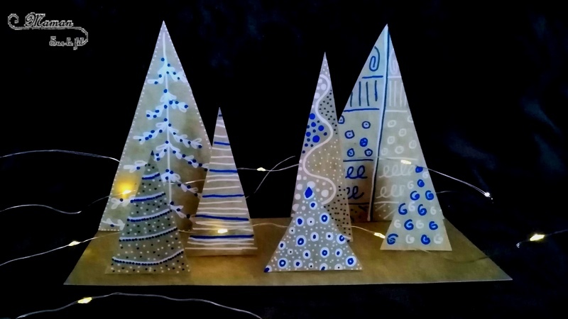 Activité créative enfants - fabriquer une forêt de sapins graphiques en 3D avec des emballages en carton - relief et récup - éclairage - dessin & graphisme - Arts visuels surcyclage - maternelle - cycles 2 et 3 - mslf