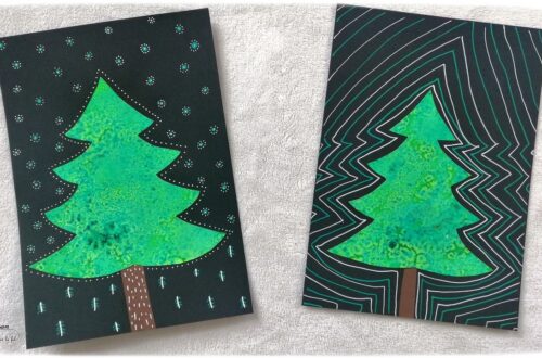 Activité enfant - Sapin avec encre et gros sel - Peinture, découpage, collage, graphisme - créative et manuelle - Arts visuels maternelle Noël et Hiver - mslf