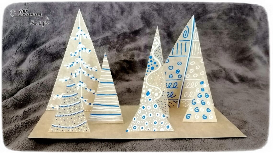 Activité créative enfants - fabriquer une forêt de sapins graphiques en 3D avec des emballages en carton - relief et récup - éclairage - dessin & graphisme - Arts visuels surcyclage - maternelle - cycles 2 et 3 - mslf