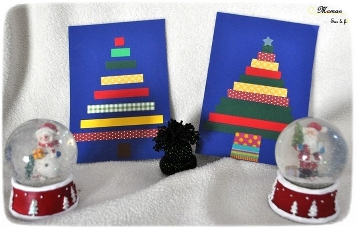 Activité enfants - cartes de voeux fait maison - DIY - Sapins en masking tape ou bandes de papier - tri par taille - maitresses ou famille - à offrir - noël - arts visuels maternelle fêtes de fin année - mslf