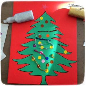 Activité manuelle enfant - Décorer le sapin de Noël avec des gommettes et du gel pailleté - Découpage, paillettes - créative - Arts visuels maternelle et pré-scolaire Noël et Hiver - mslf